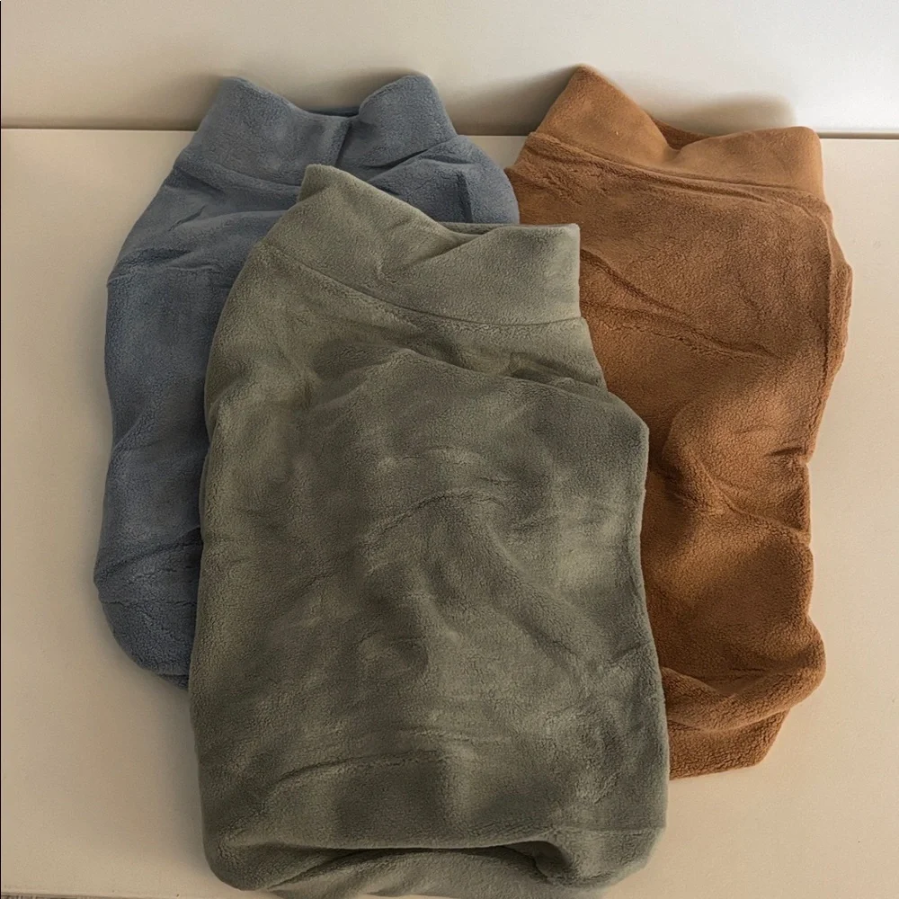 Cozy Fleece Dog Sweater - Gray, Tan, Blue - small dogs